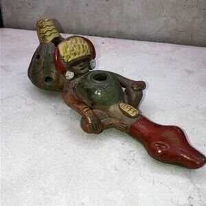 Aztec Mayan Mexican Folk Art Pottery Flute Whistle Clay Ocarina Pre Columbian